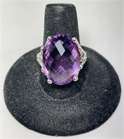Sterling Faceted Amethyst Ring 7 Grams Size 8.5