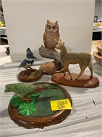 4 CARVED WOOD ANIMAL STATUES