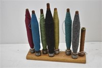 (7) Wooden Yarn/Quill Bobbins w/Holder