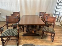 Antique Jacobean Style Dining Table w/6 Chairs