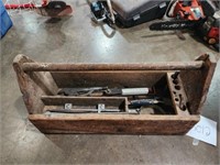 Wood tool box with contents 24 in