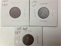 1910, 1911, & 1912 US  Wheat Pennies