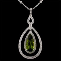 14K White Gold 9.29ct Peridot & 1.95ct Diamond Nec