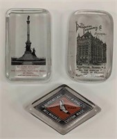 Lot of 3 Vintage Glass Advertising Paperweights