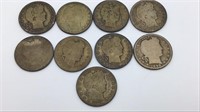 Barber Quarters lot of 9