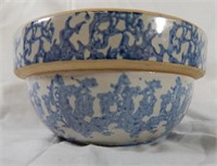 Stoneware Blue and White Spongeware Mixing Bowl