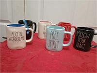 Six Rae Dunn cups