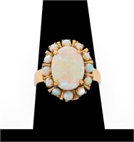 14K Yellow Gold Opal Halo Ring