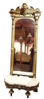 VICTORIAN GOLD PAINTED PIER MIRROR W/ MARBLE B