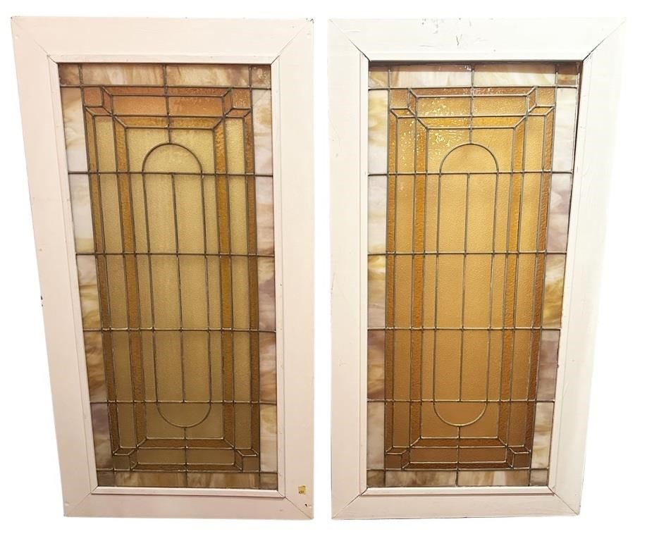 PAIR OF STAIN GLASS FRAMED WINDOWS