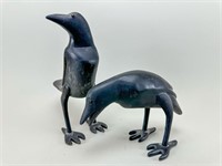(2) Hand Carved Crows