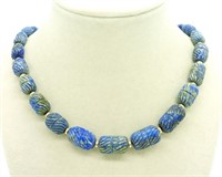 Vintage Lapis Lazuli Carved Bead Necklace