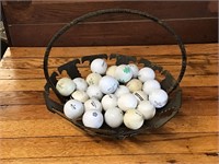 3 FOOTED METAL BASKET WITH HANDLE AND GOLF BALLS