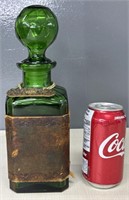 Green Glass Decanter With Leather