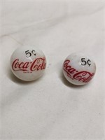 2 Vintage Coca-Cola Marbles Size 10/16", 7/8"