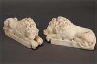 Pair of Alabaster Reclining Lions,