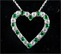 Silver Emerald Heart Pendant Necklace RV $120