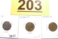 Coin 1921-S, 1929-P And 1937-P Lincoln Head Cents