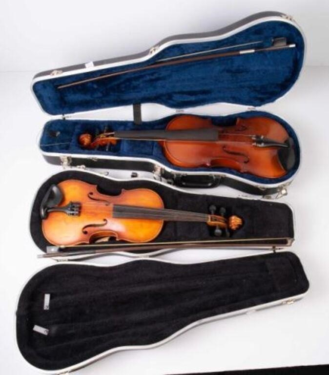 Lot of 2 Violins w/ Cases- Stradivarius Copy, etc.