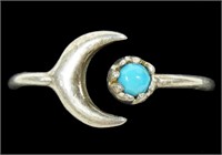 Sterling silver turquoise moon design wrap ring,