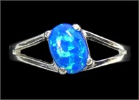 Sterling silver split shank cabochon blue lab opal