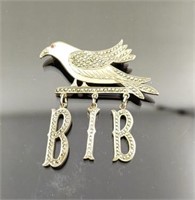 Sterling silver "B. I. B" Bird brooch pin