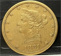 1881 $10 Liberty Head Gold Eagle, Variety 2