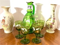 2 Lenox Mothers Day Vases & Enameled Decanter Set