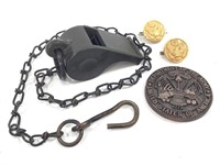 1965 Whistle w/ Chain, Army Medallion & Cuff Links