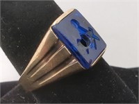 1970's 10 KT Gold Blue Glass, (UV Reactive) Mason