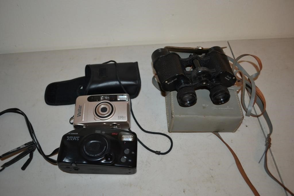 Two 35mm Cameras, Binocs