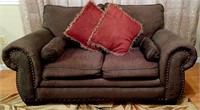65" LOVE SEAT Upholstered MOCHA ~ NAIL HEAD TRIM
