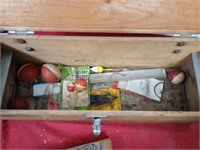 fishing tackle in wood box