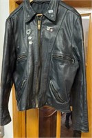 XL Vintage Leather Biker Jacket with Pins