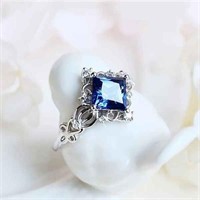 Fashion Inlaid Blue Synthetic Gemstone Simple Rin9