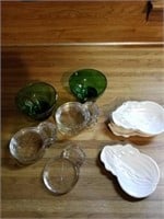 GLASS COASTERS WITH SPPON REST AND GREEN BOWLS