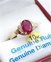 10kt Gold Ruby & Diamond Ring Sz 7.25