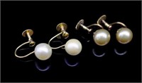 Mid century pearl and 9ct yellow gold earrings