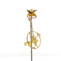 Antique 9ct rose gold "best wishes" stick pin