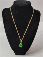 Signed D'Orlan Necklace W/ Green Enamelled