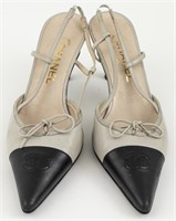 Chanel Black And Grey Leather Shoes, Sz. 39.5