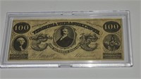 1862 One Hundred Dollar Virginia Treasury Note