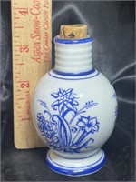 Antique Minature Blue & White Floral Bottle
