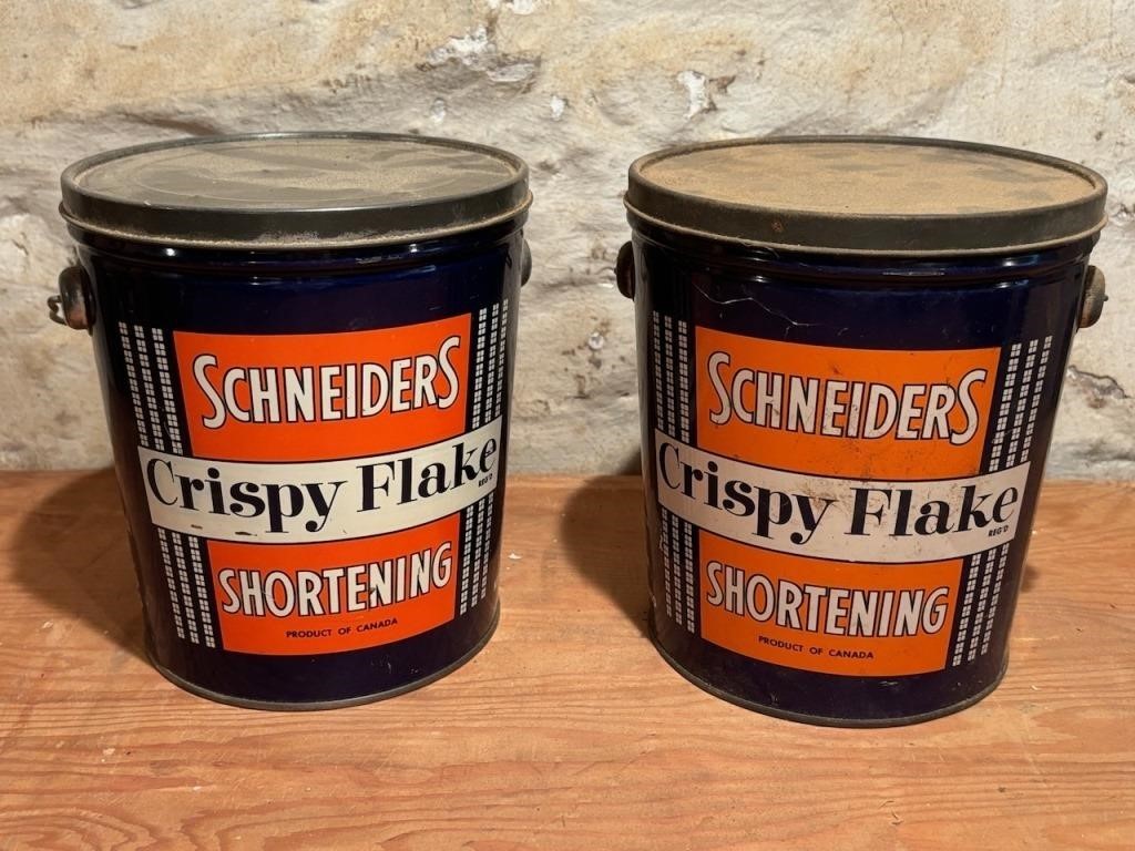 Pair of Schneiders Crispy Flake Shortening Tins