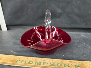 Mid century red glass basket