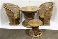 Mid Century Wicker Rattan Table and Chairs