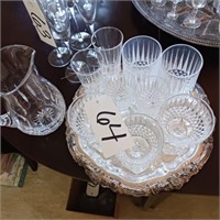 PLATED TRAY WITH ASST. GLASSES, PITCHER