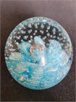 St Clair Controlled Bubble Blue Paperweight