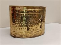 EMBOSSED BRASS BIN WITH HANDLE 13" X 9" X 10"