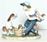 Lladro Boy with Dog Porcelain Statue